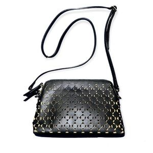 Ann Taylor Black leather Cut out crossbody bag w/gold hardware adjustable strap